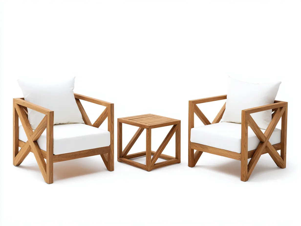 Loungesessel-Set Holz 78x80x76 cm - natur und weiß -xGestell für Außenbereich