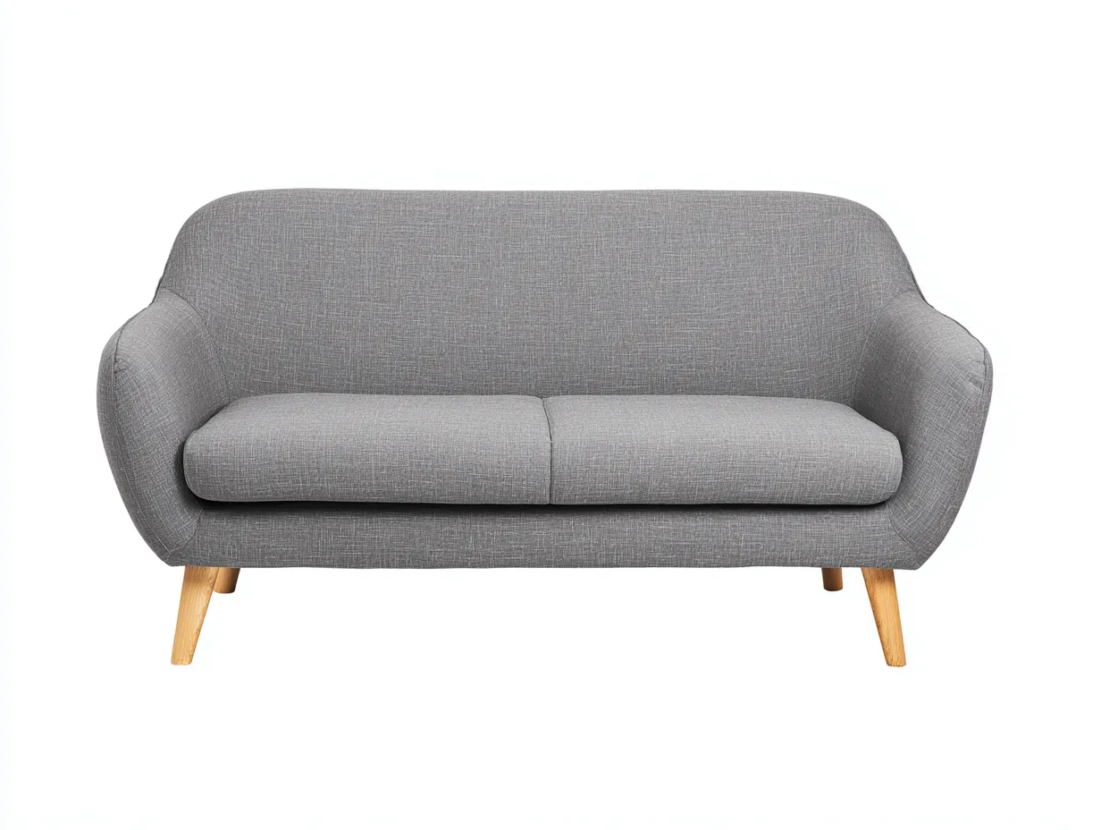 2-Sitzer-Sofa Stoff 174x85x80 cm - mittelgrau - geschwungene Rückenform mit Holzfüßen