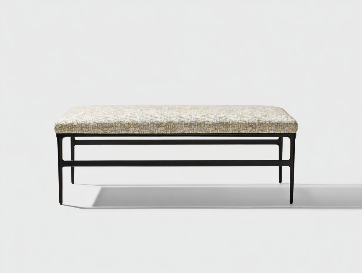 Bank Stoff Metall 150x42x45 cm - beige-schwarz - schlank für Schlafzimmer