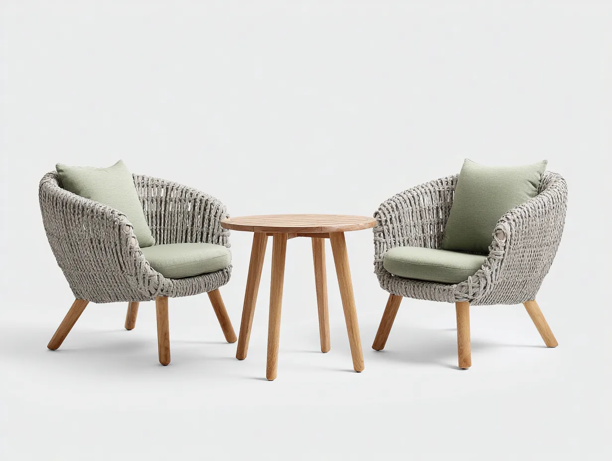 Loungesessel-Set Geflecht 73x78x76 cm - hellgrün und natur - runder Tisch für Außenbereich
