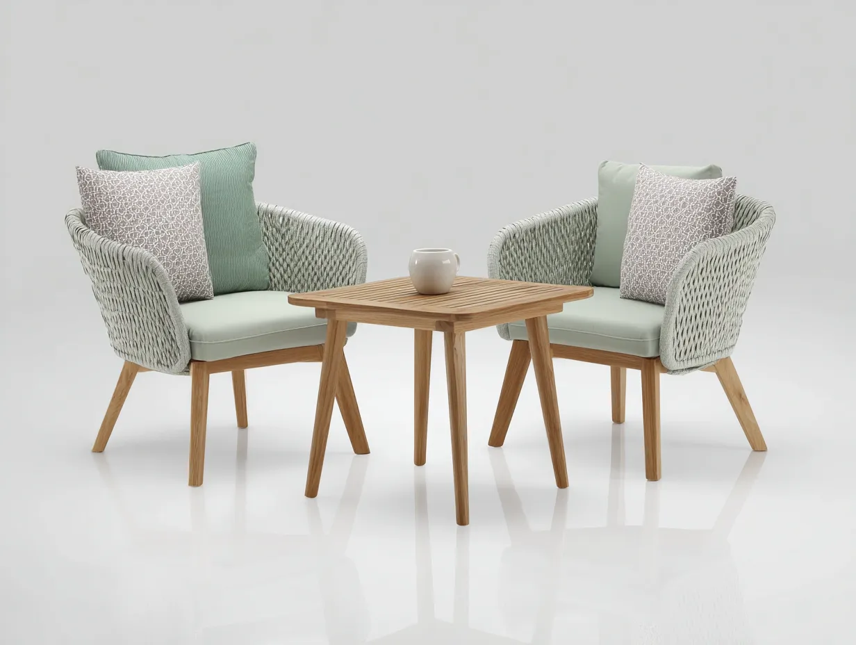 Loungesessel-Set Geflecht 72x76x78 cm - hellgrün und natur - Holztisch für Außenbereich