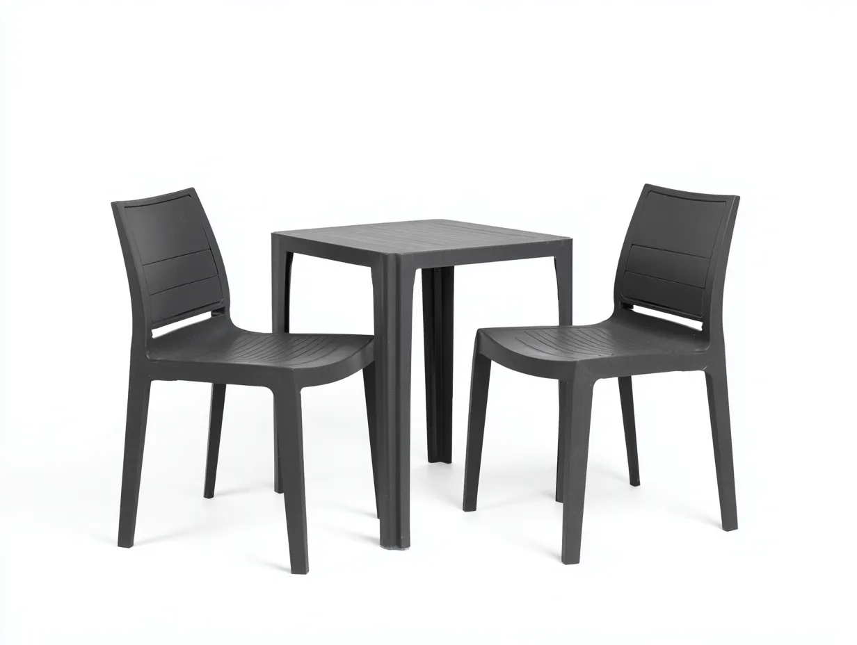 Loungesessel-Set Kunststoff 58x60x83 cm - schwarz - quadratischer Tisch für Außenbereich