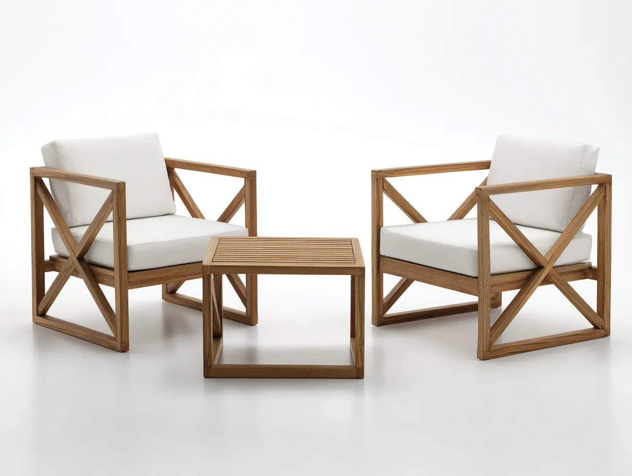 Loungesessel-Set Holz 77x79x77 cm - natur und weiß - Lattentisch für Außenbereich