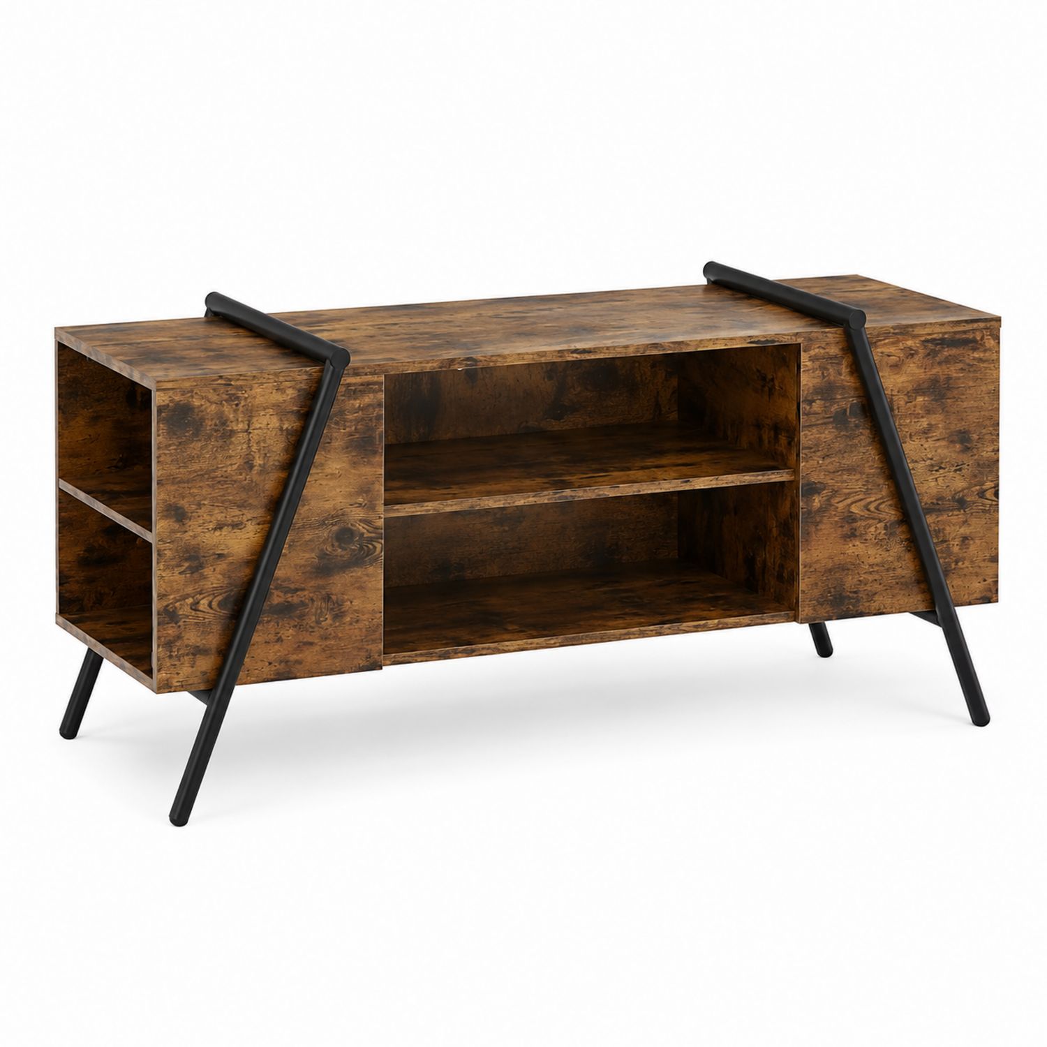 TV-Schrank aus Holzwerkstoff mit schwarzen Metallbeinen, 120x40x50 cm
