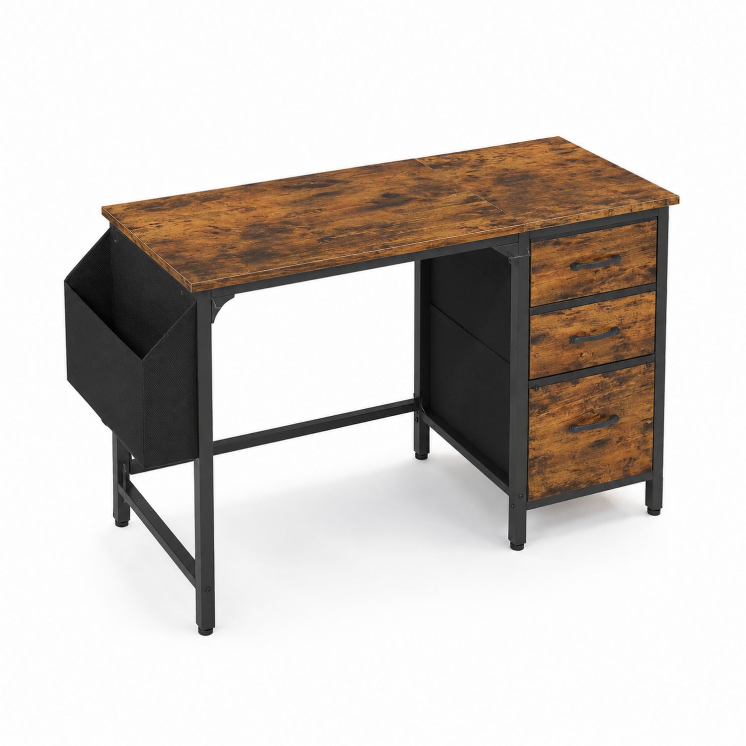 Rechteckiger Schreibtisch mit Holzoptik und Metallrahmen 140x60x75 cm Braun/Schwarz