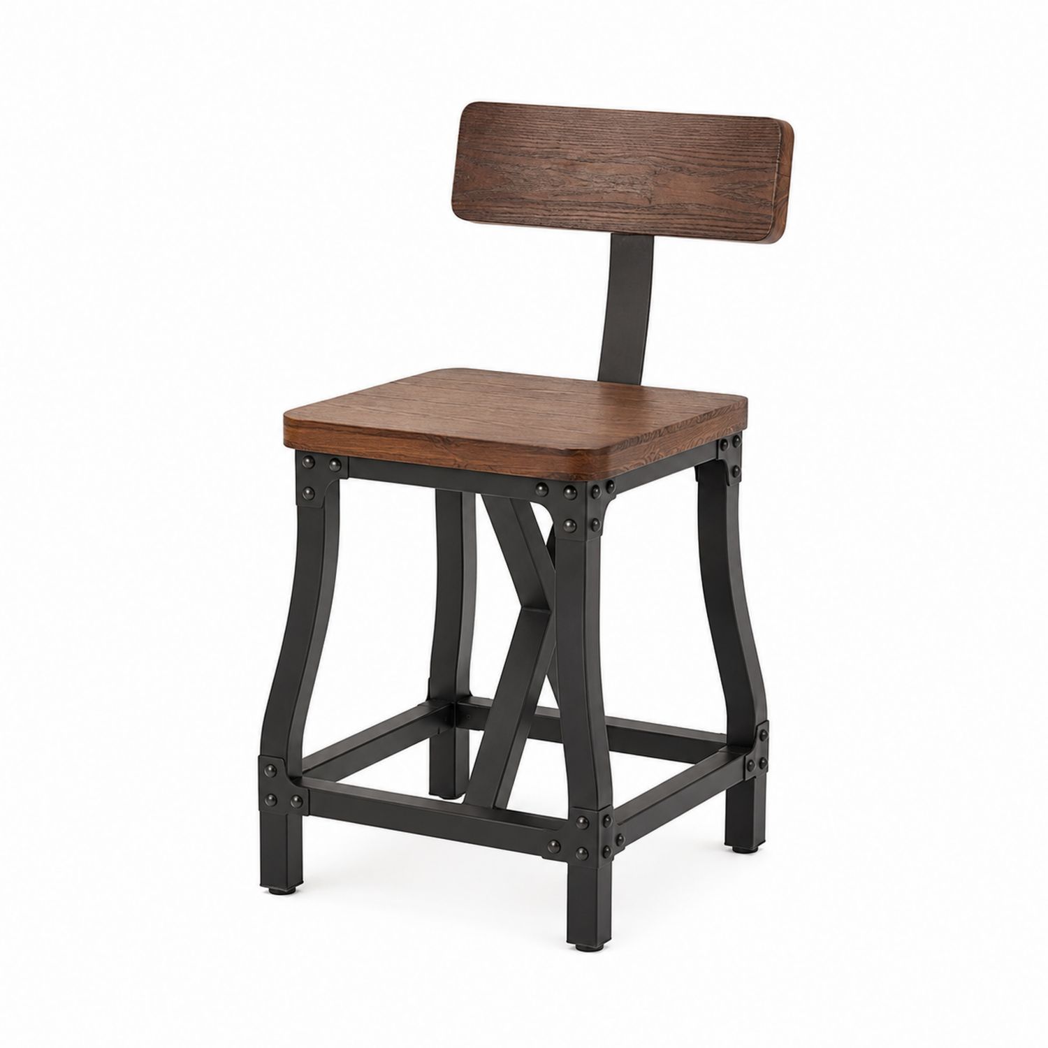 Esszimmerstuhl aus Holz und Metall, Braun/Schwarz
