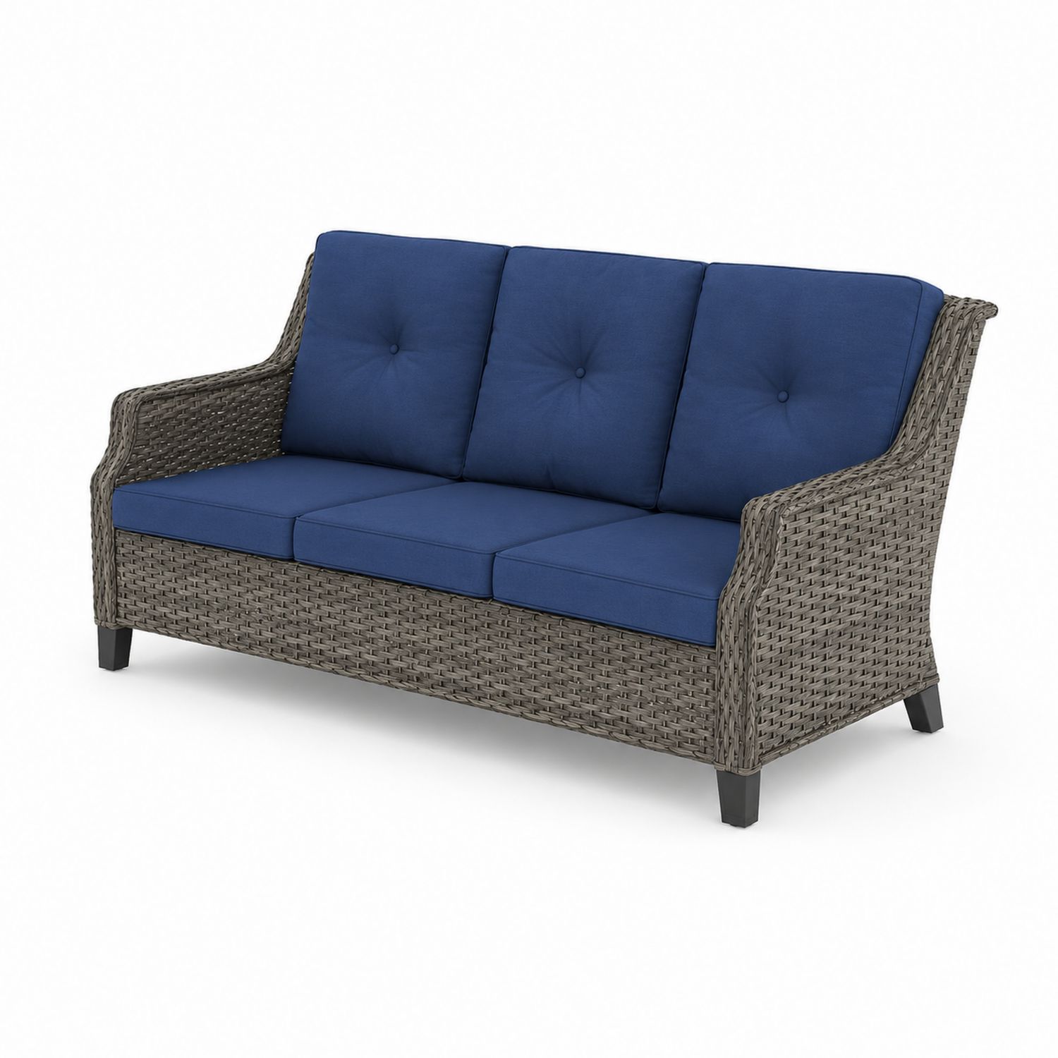 3-Sitzer Outdoor-Sofa mit Aluminiumrahmen, Grau mit Blauen Kissen
