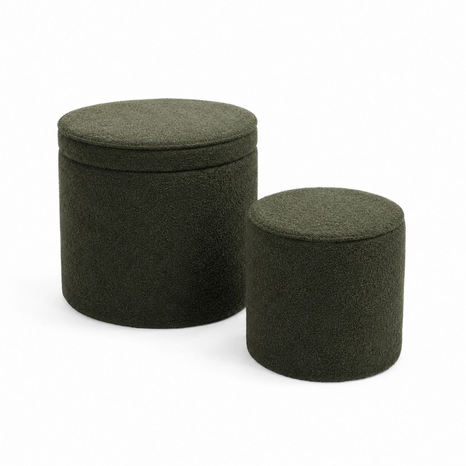 Rundes Hocker-Set 2-teilig Stoff Grün 40x40cm und 30x30cm
