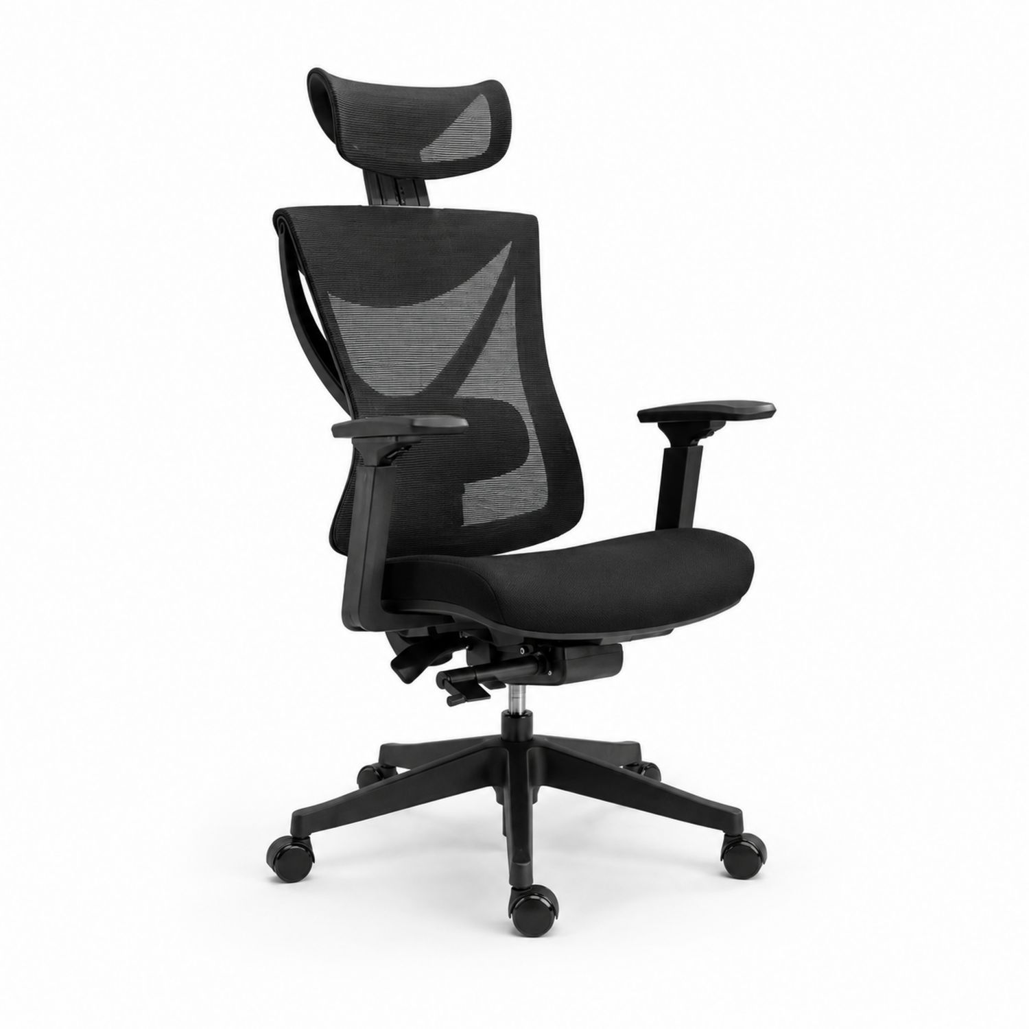Ergonomischer Bürostuhl Netzstoff Höhenverstellbar mit Kopfstütze Schwarz