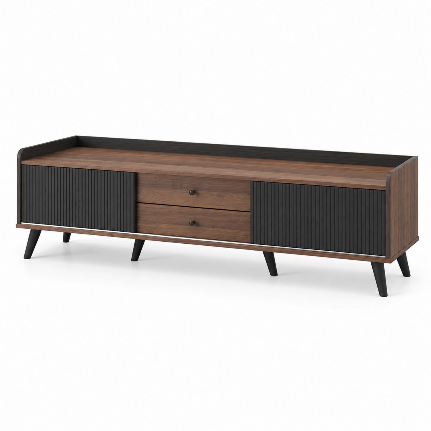 TV-Schrank Holz mit Schubladen und Schiebeschränken, Dunkelbraun