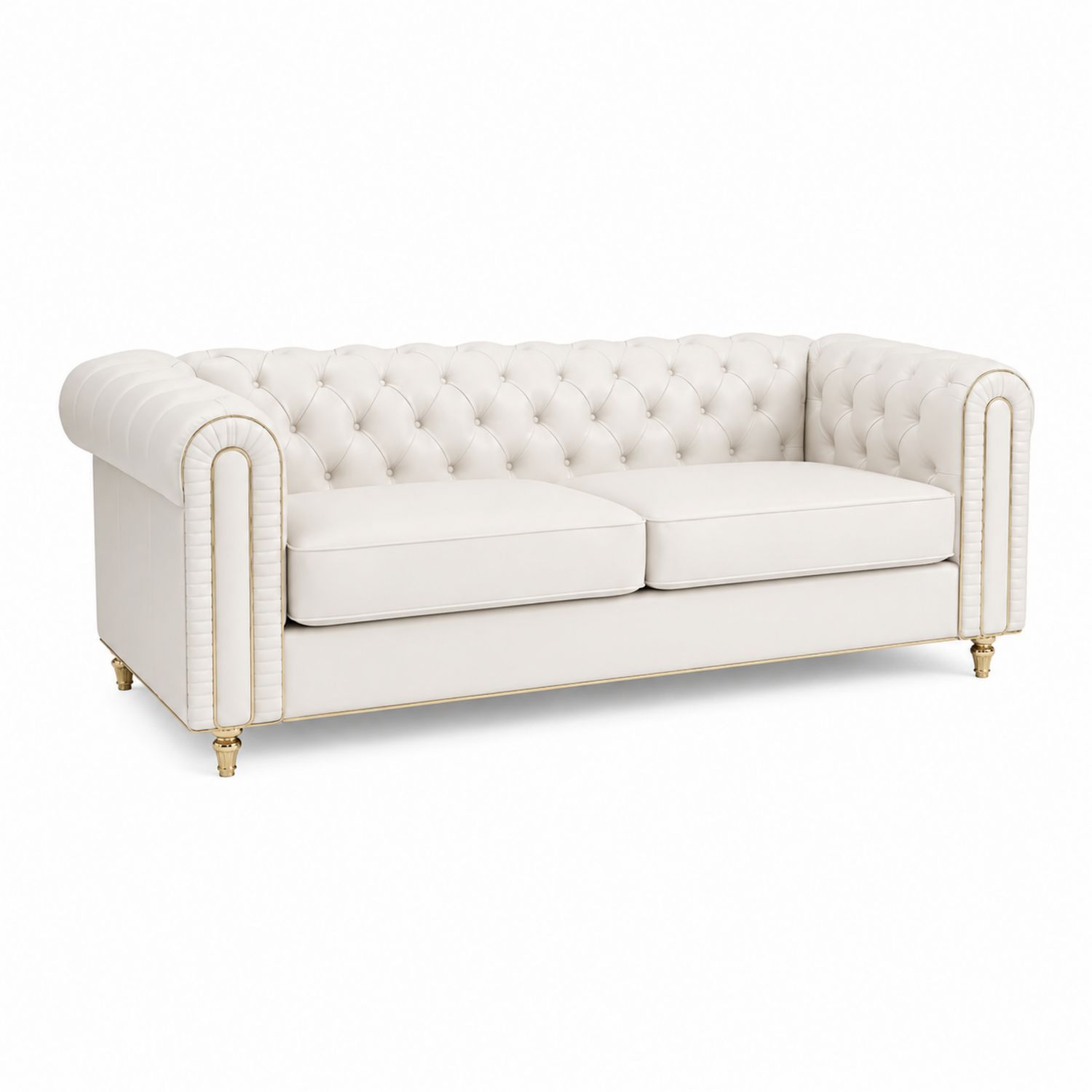3-Sitzer Chesterfield Sofa Leder Weiß