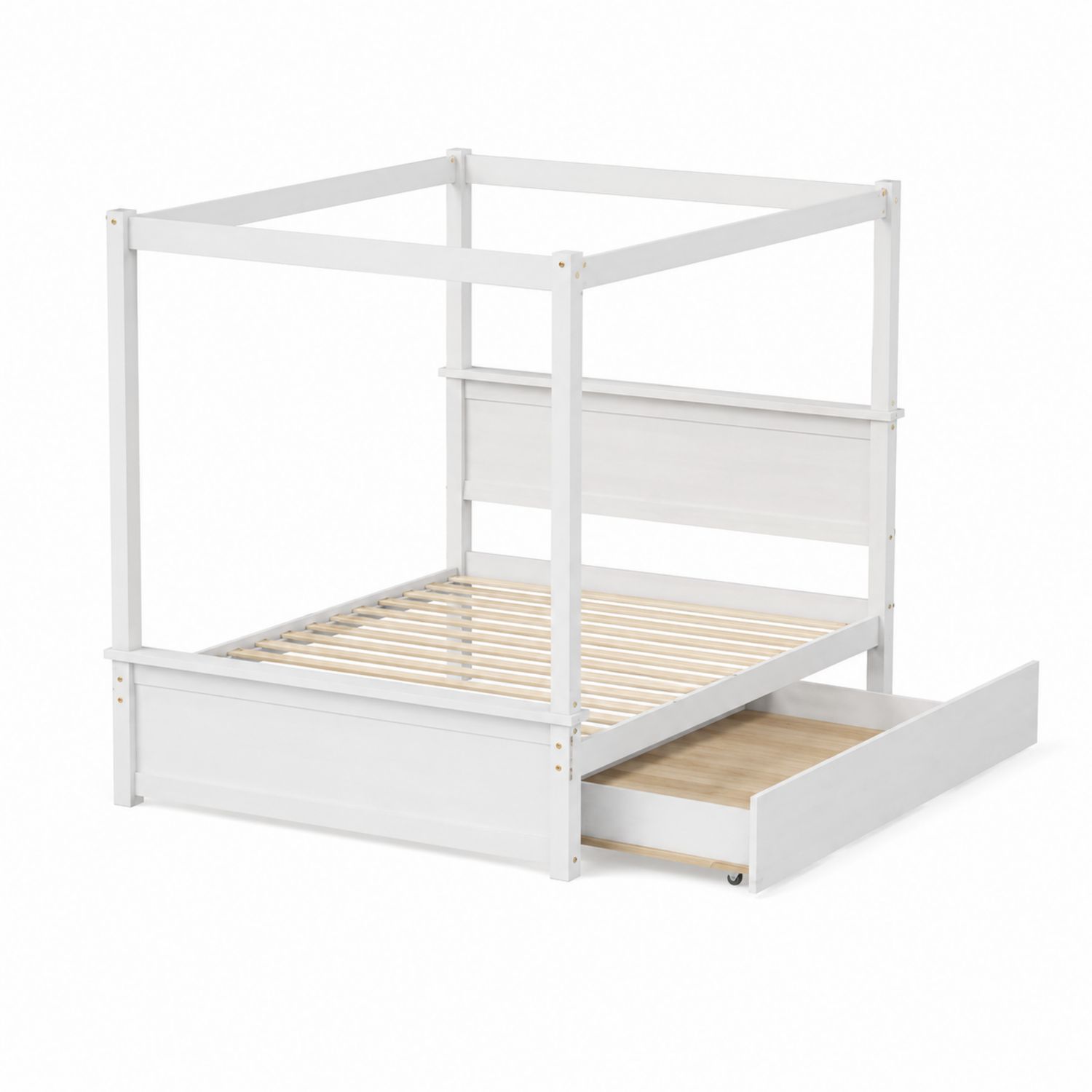 Himmelbett Holz 200x160 cm Weiß mit Schublade