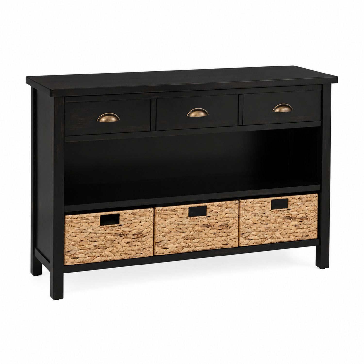 Schwarzes MDF-Sideboard mit Seegraskörben