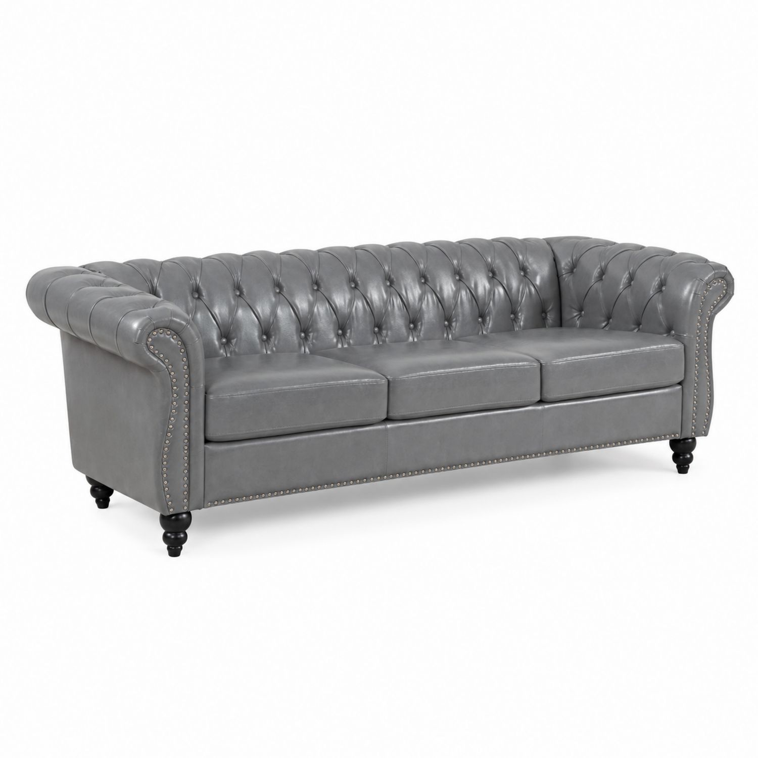 Chesterfield 3-Sitzer Sofa Leder Grau 230 cm