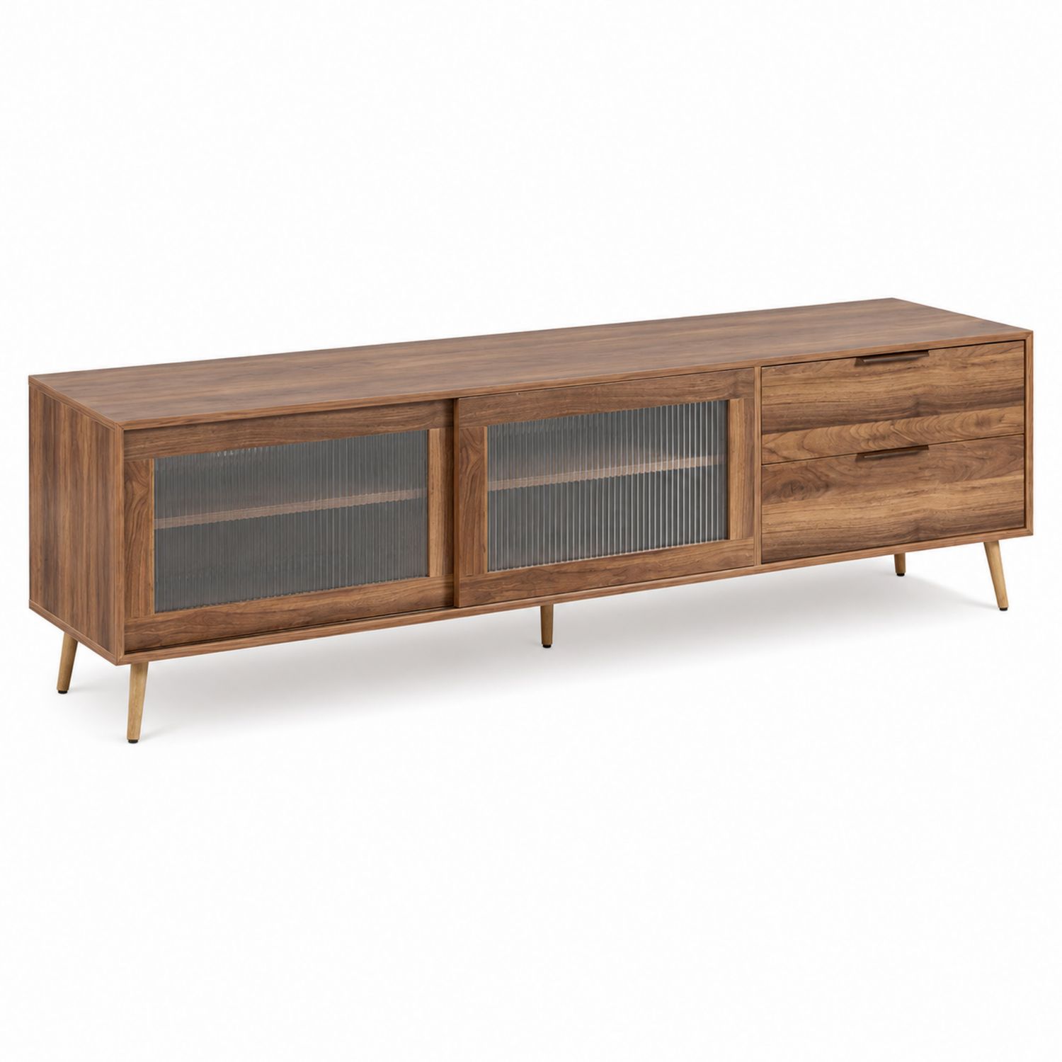 TV-Möbel Rechteckig Holz Geriffeltes Glas Braun 180x40x50cm