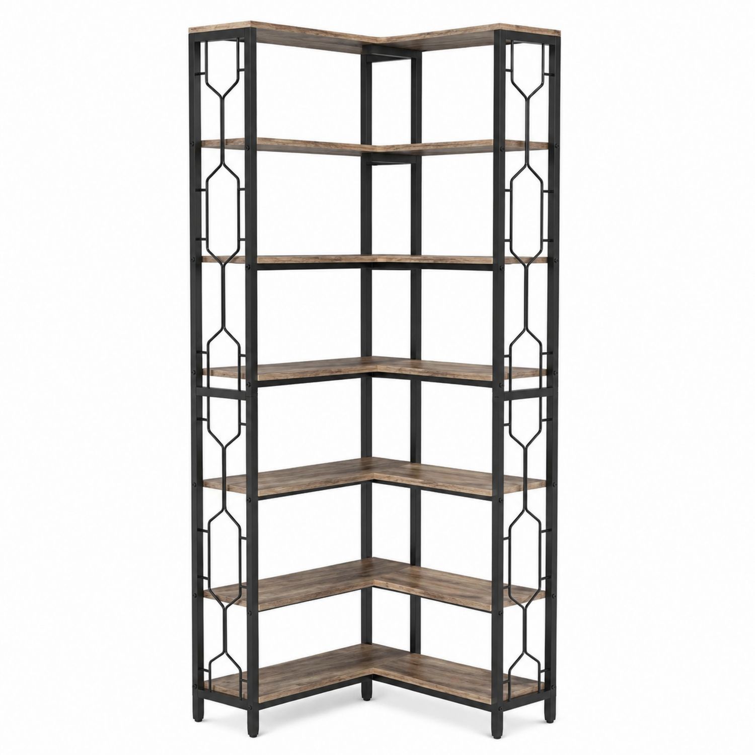 Eckregal 6-stufig Stahl Holzfurnier Schwarz Braun 185x90x30cm