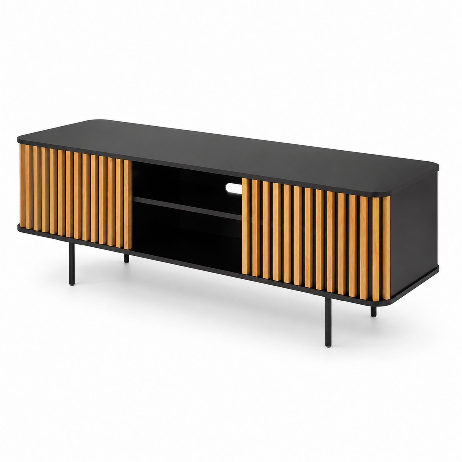 TV-Möbel mit Holz und Metall in Schwarz/Natur