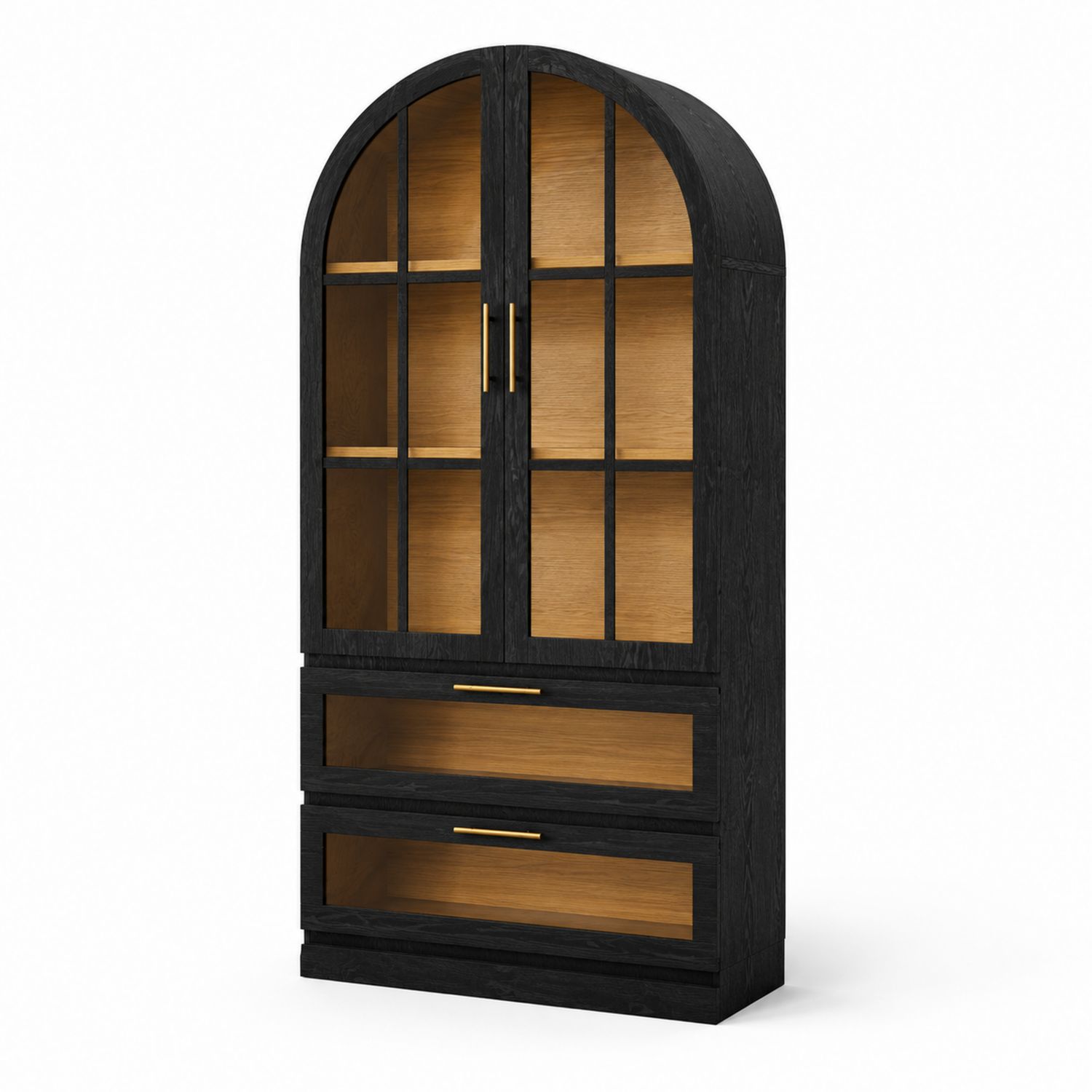 Holzschrank Vitrine mit Glas Schwarz und Eiche