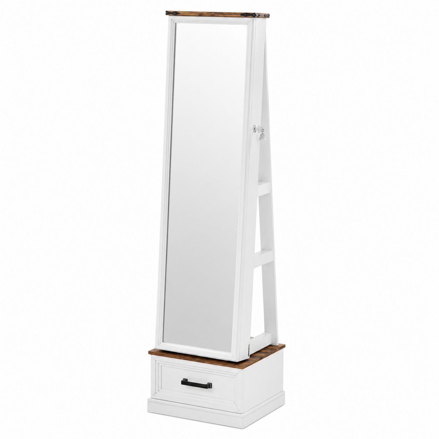 Weißer Standspiegel mit MDF-Holzrahmen und Schublade