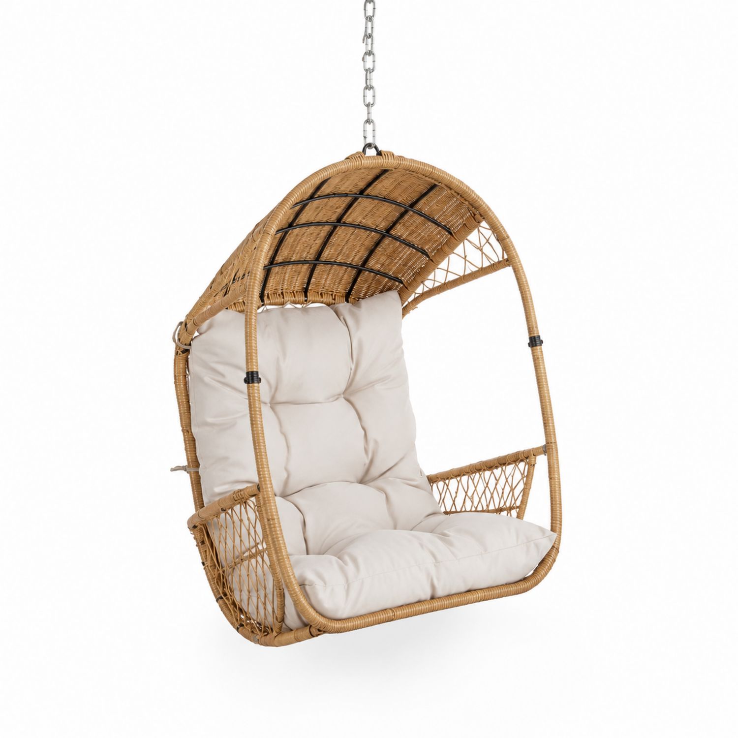 Hängesessel aus Rattan mit Polyester Polster Beige 90x60x120 cm