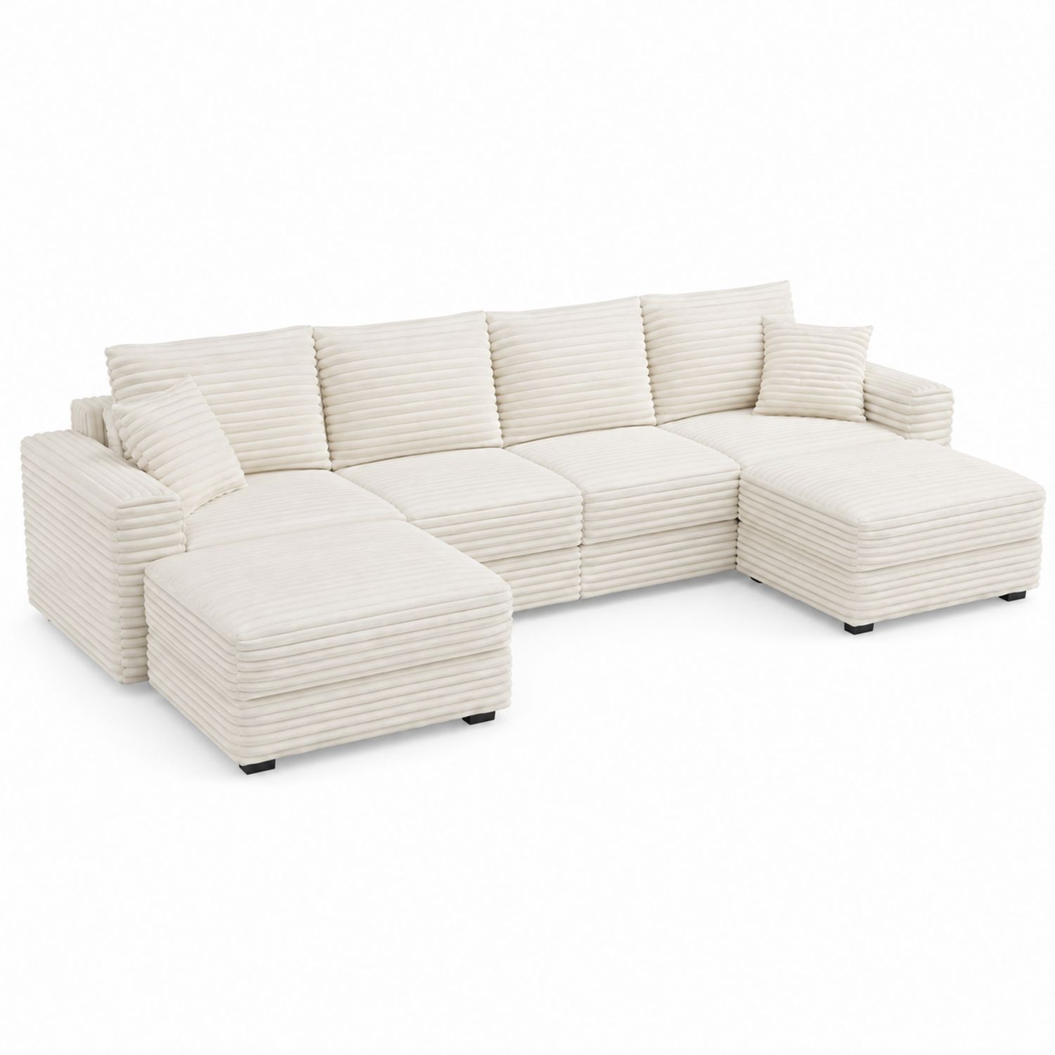 Ecksofa Set mit Hocker aus Samt Creme