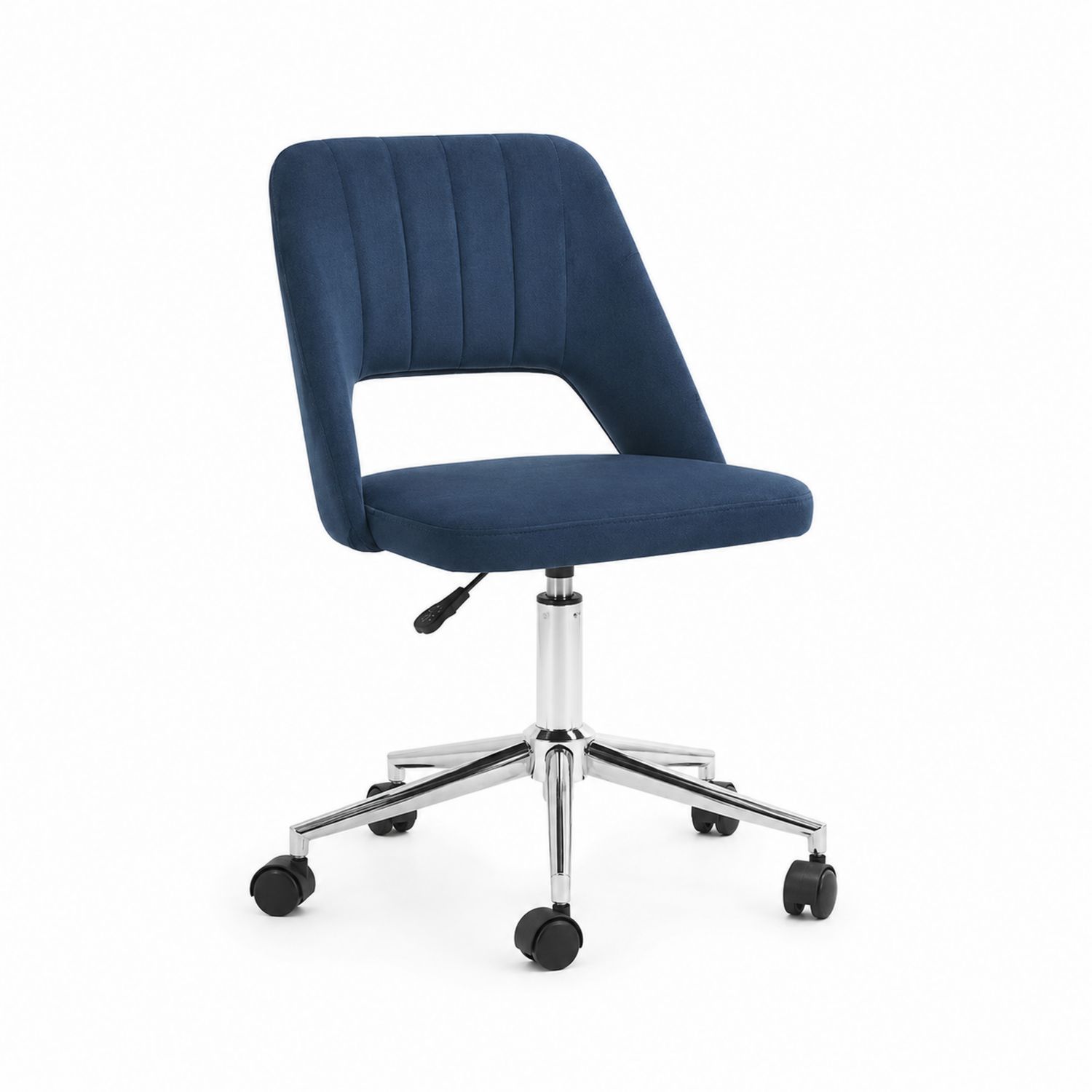 Bürostuhl aus Samt mit Chromfuß höhenverstellbar Blau