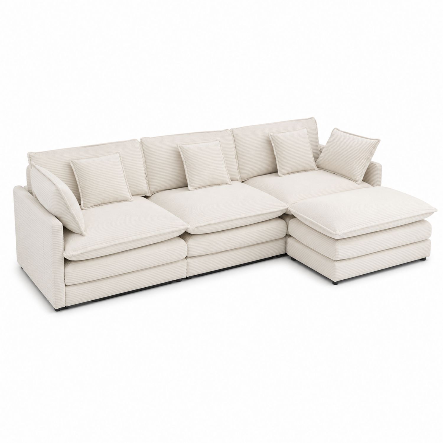 Ecksofa Set mit Ottomane Beige Kord