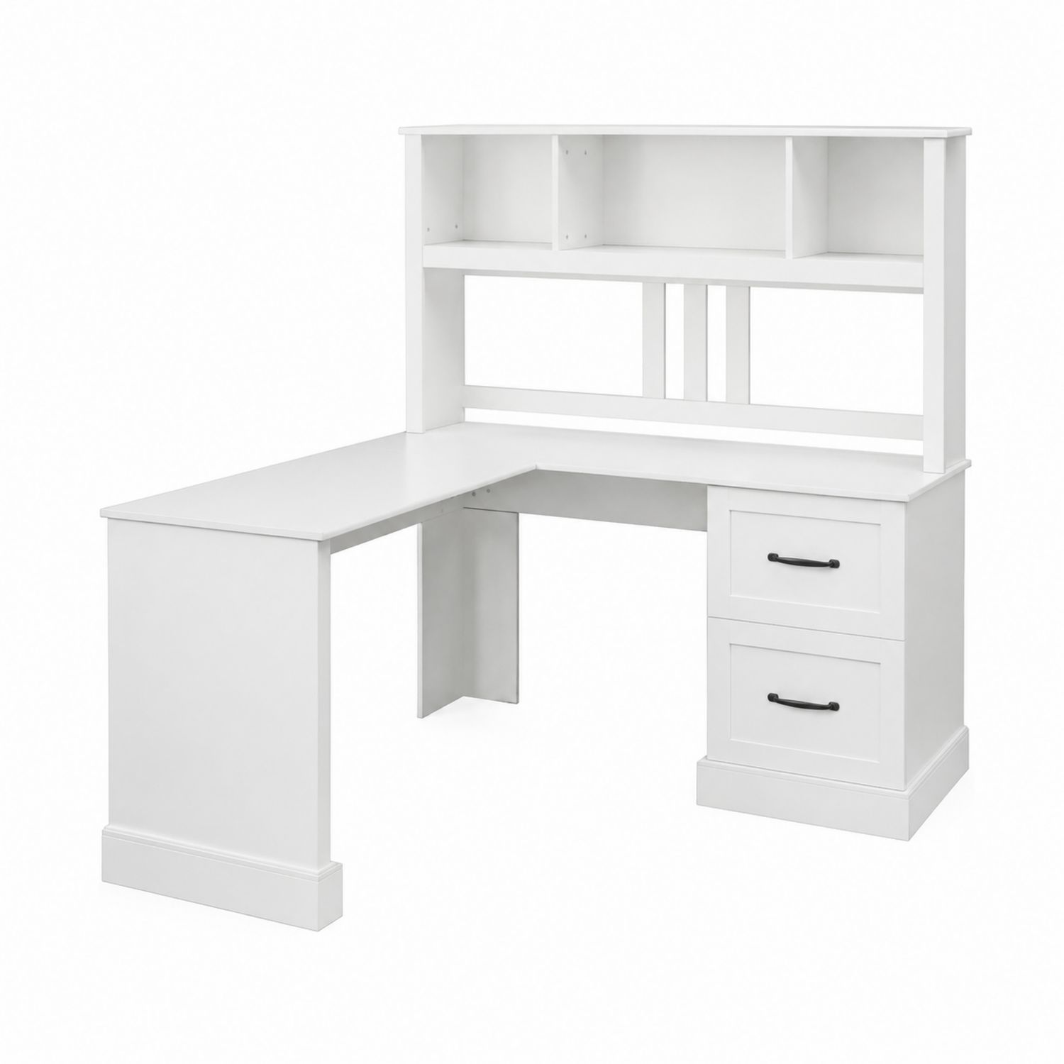 Eckschreibtisch aus MDF mit Regal und 2 Schubladen Weiß 150x150x75 cm