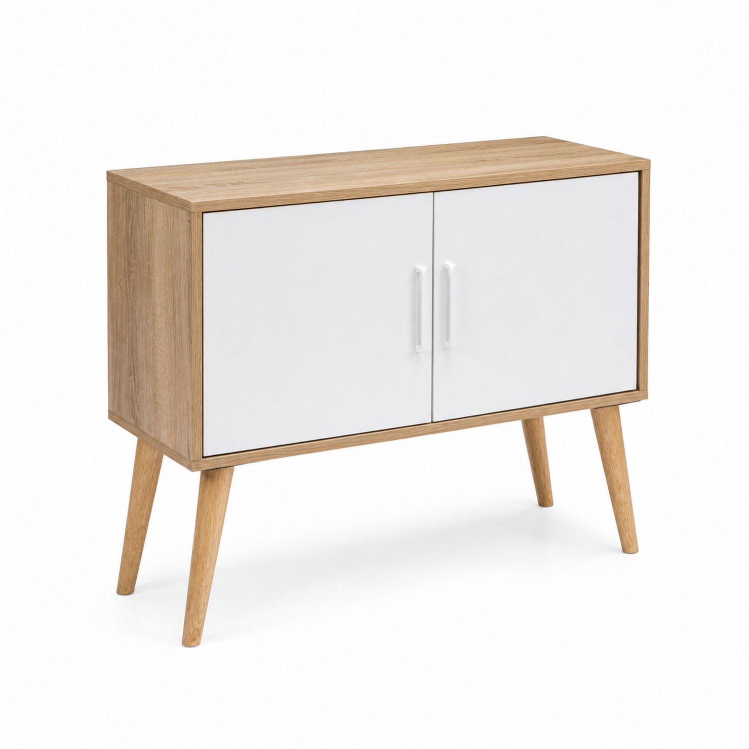 Sideboard mit zwei Türen, MDF und Eichenfurnier, Weiß/Natur