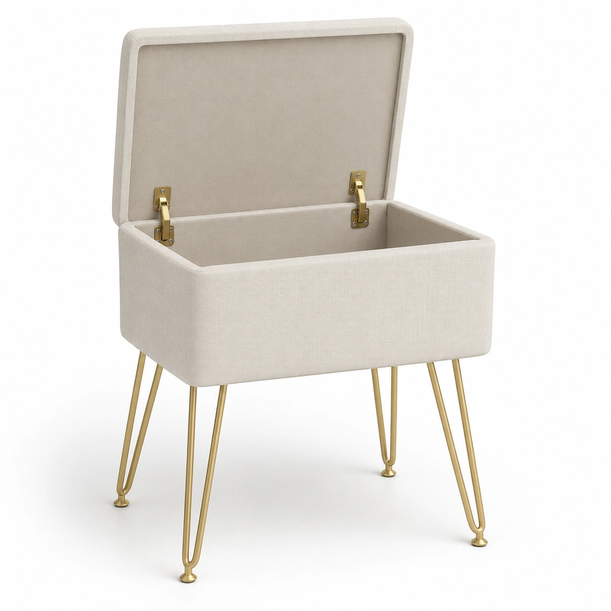 Puf de almacenaje tapizado beige-furnifyo