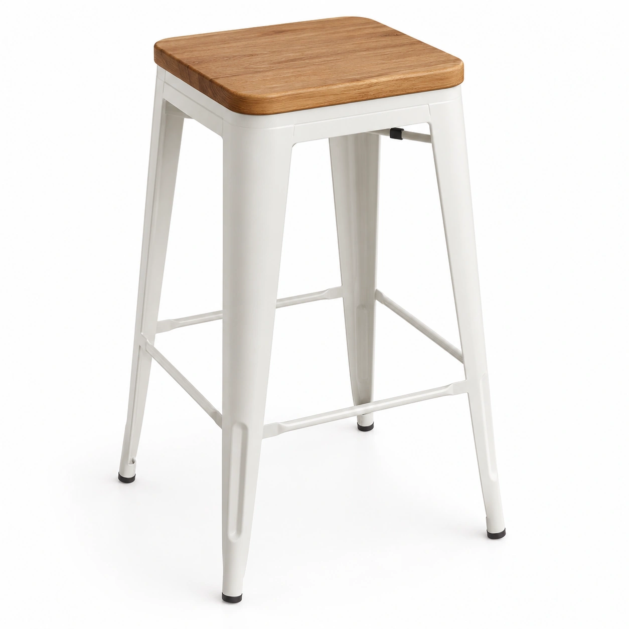 Taburete de bar blanco con asiento de madera-furnifyo