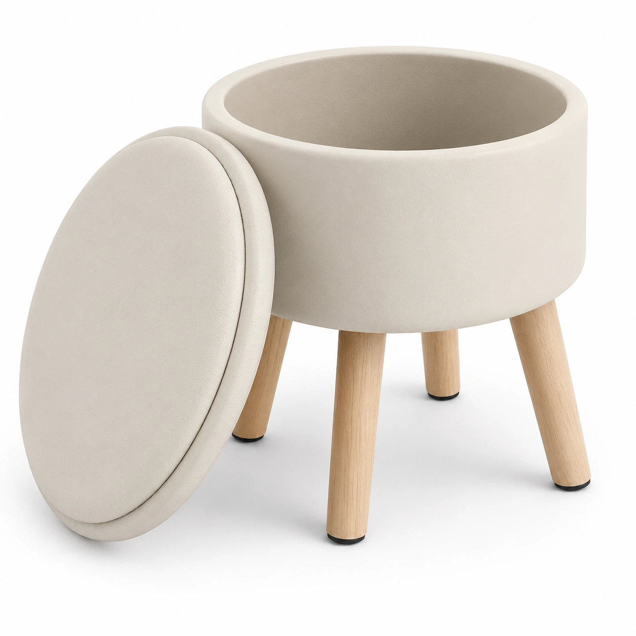 Puf redondo de almacenaje beige-furnifyo
