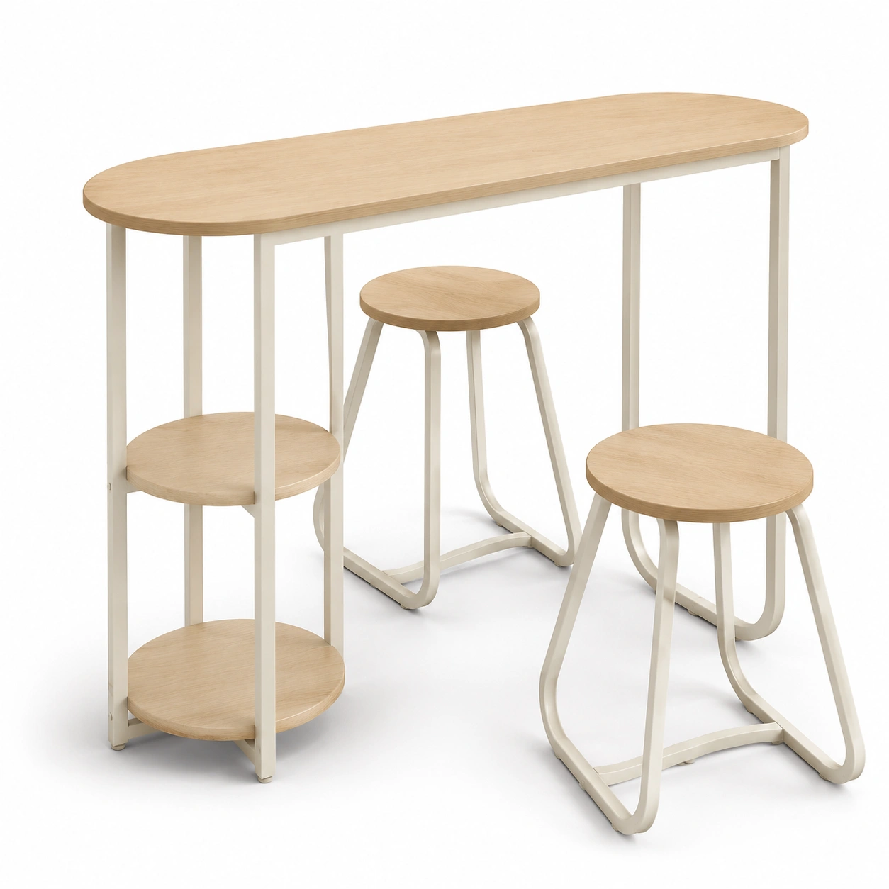 Conjunto de mesa alta y 2 taburetes de madera clara-furnifyo