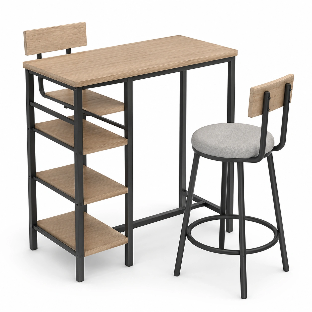 Conjunto de mesa alta y taburete en color madera natural-furnifyo