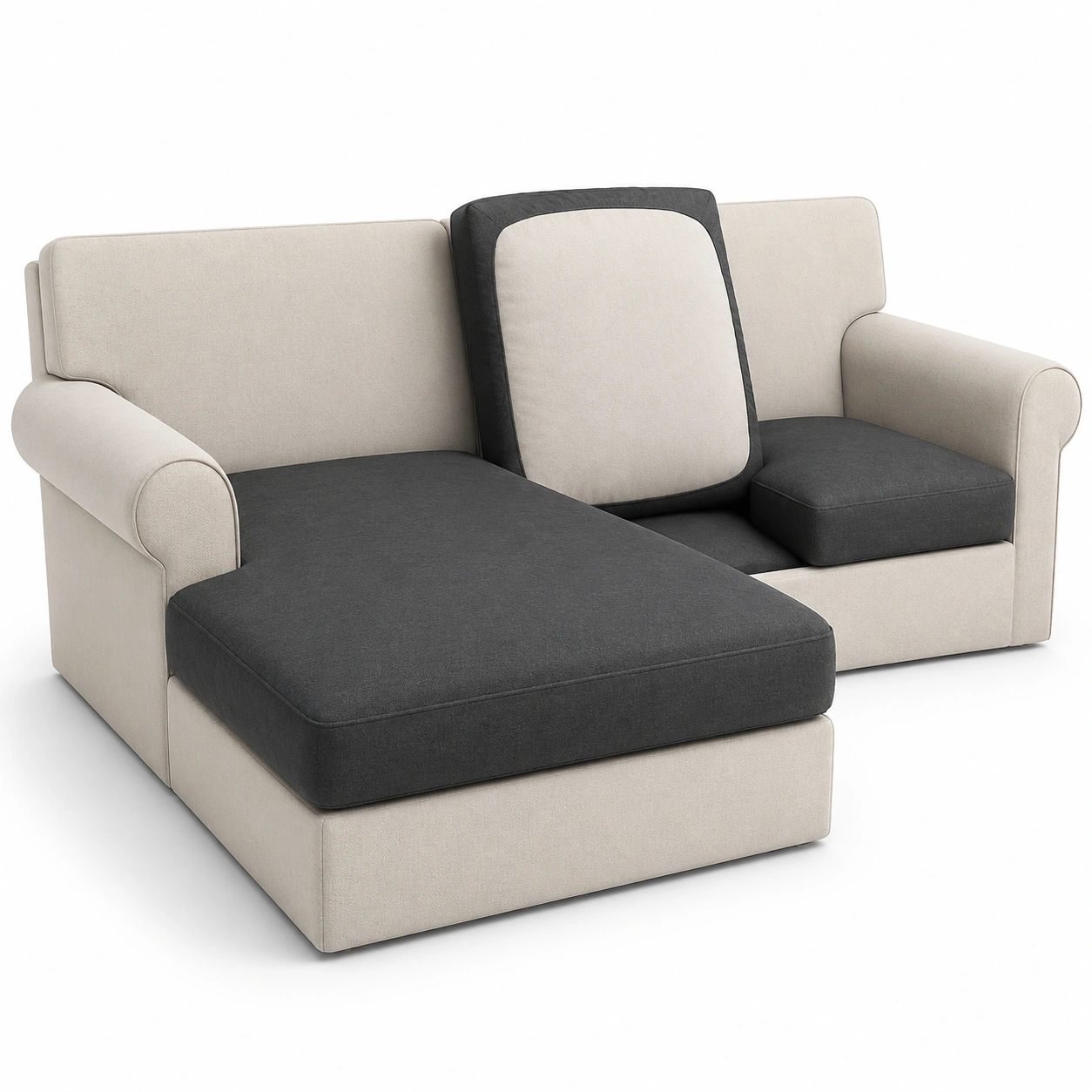 Sofa chaise longue de tela bicolor-furnifyo