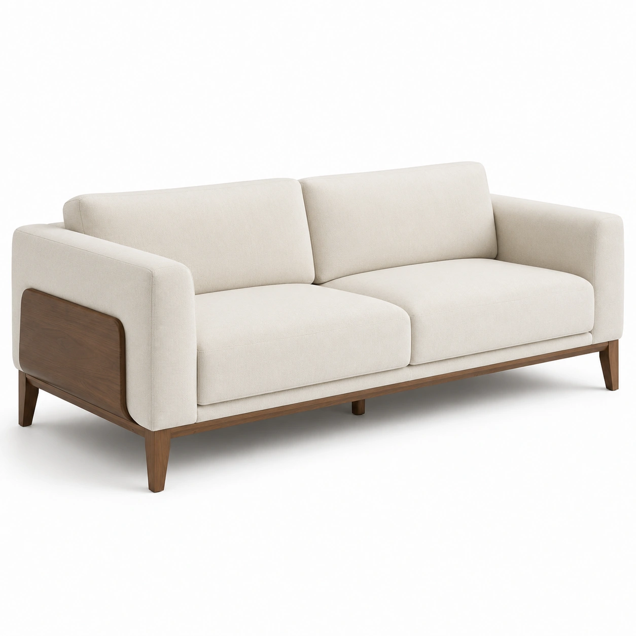Sofa beige para 2 plazas con patas de madera-furnifyo