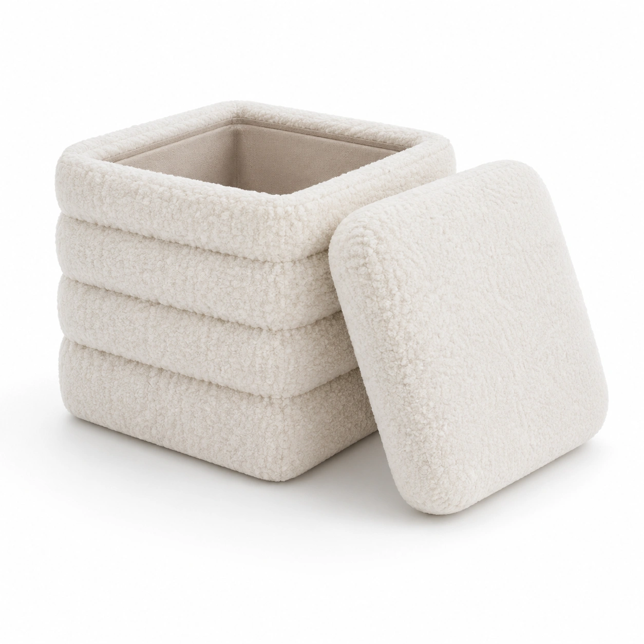 Puf de terciopelo con almacenamiento beige-furnifyo