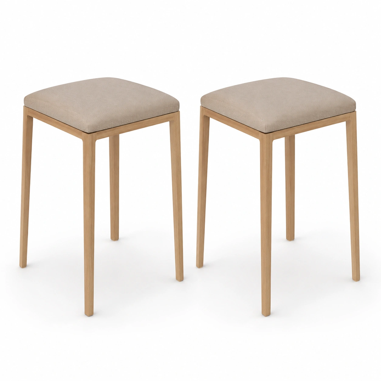 Juego de 2 otomanas cuadradas tapizadas color beige-furnifyo
