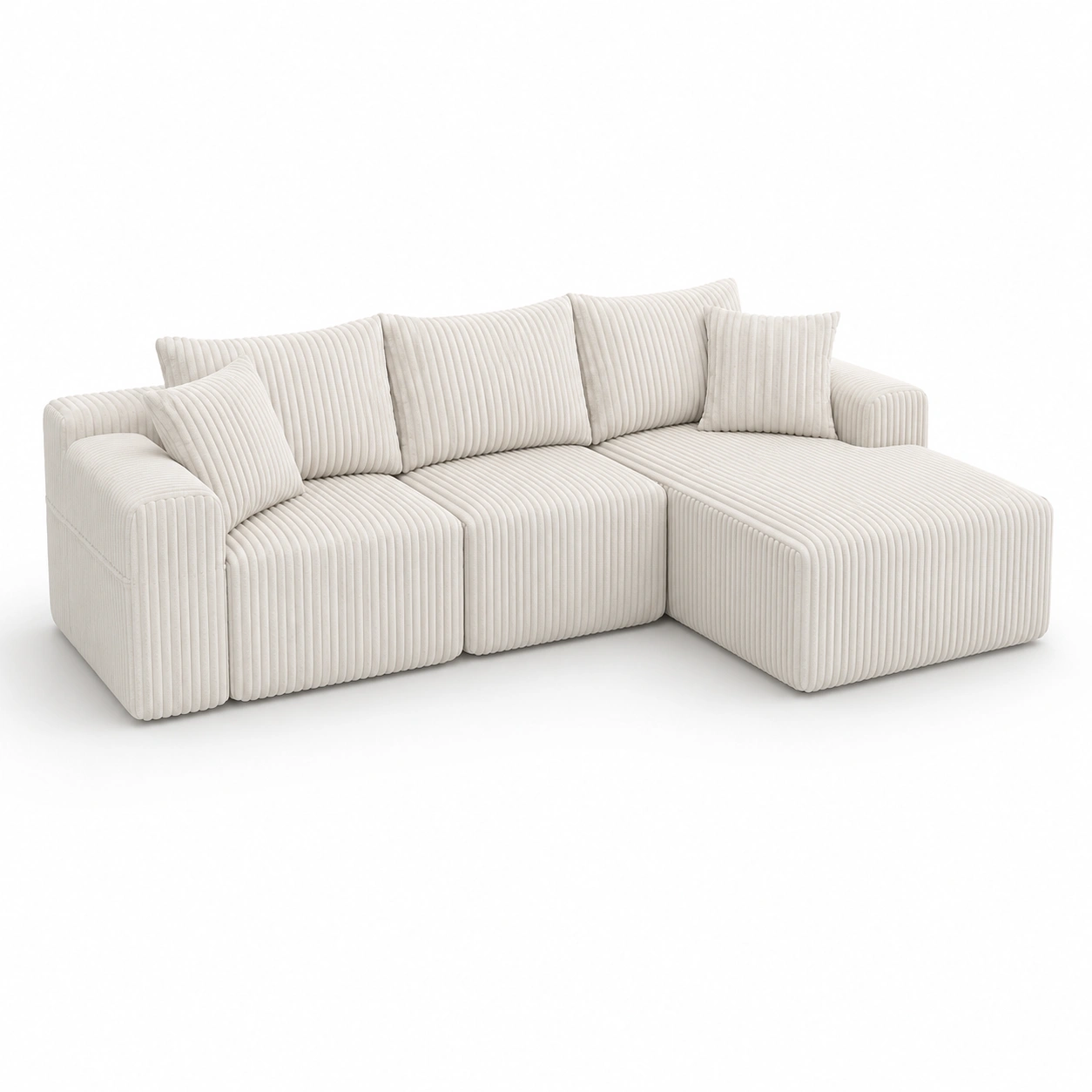Sofa rinconero de pana color marfil-furnifyo