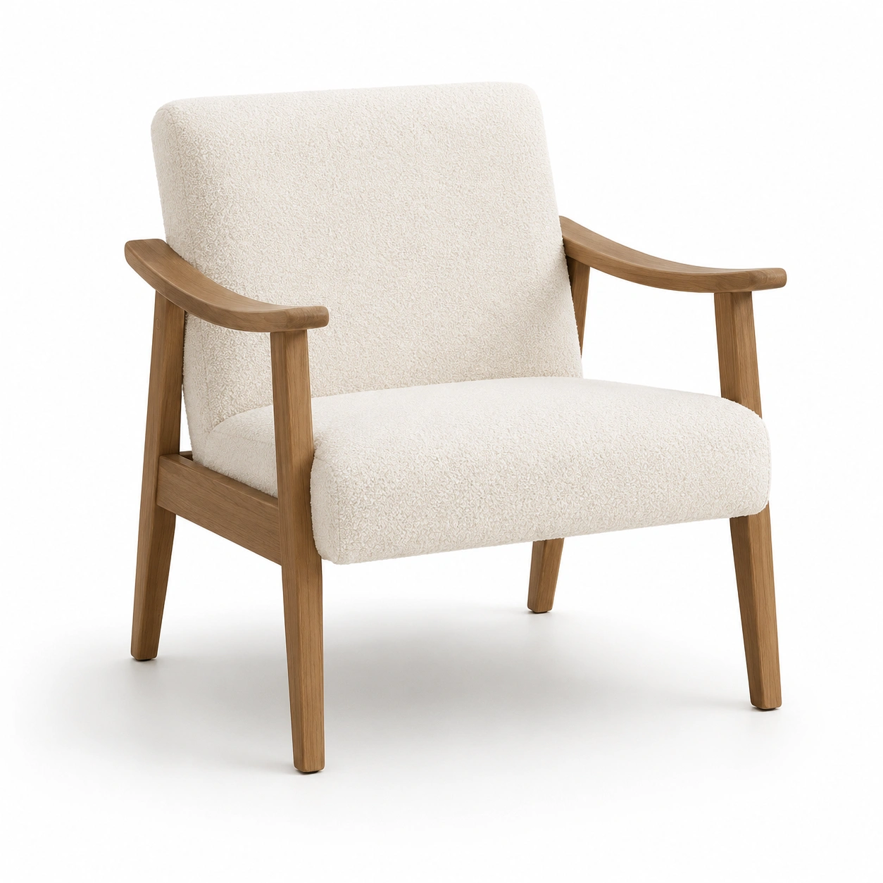 Sillon de tela color marfil con reposabrazos de madera-furnifyo