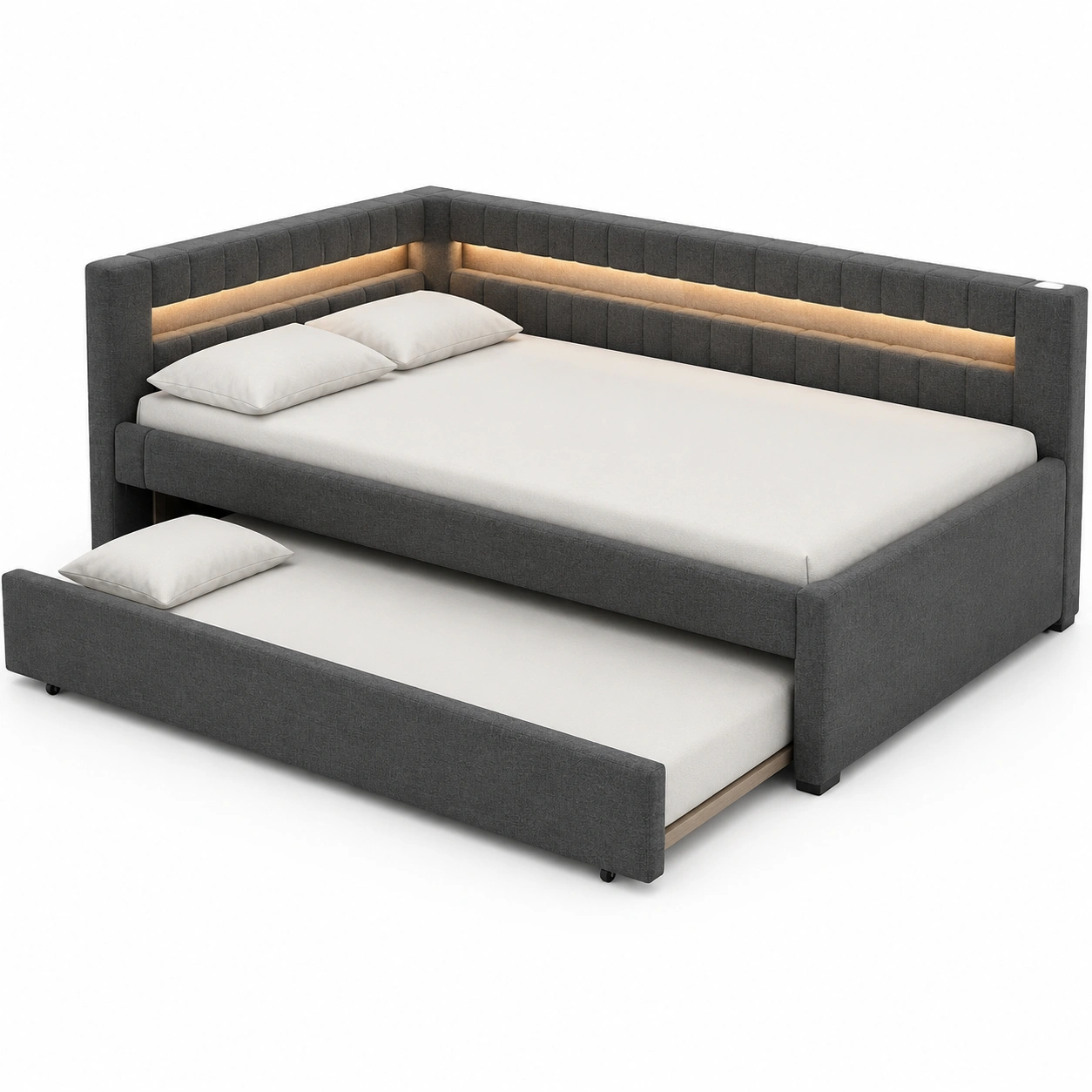 Cama gris con iluminacion integrada-furnifyo
