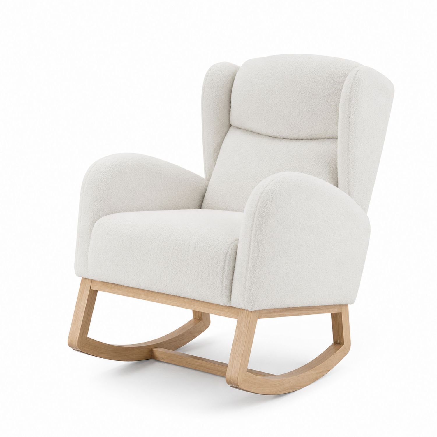 Fauteuil à bascule en tissu polyester blanc et bois de chêne