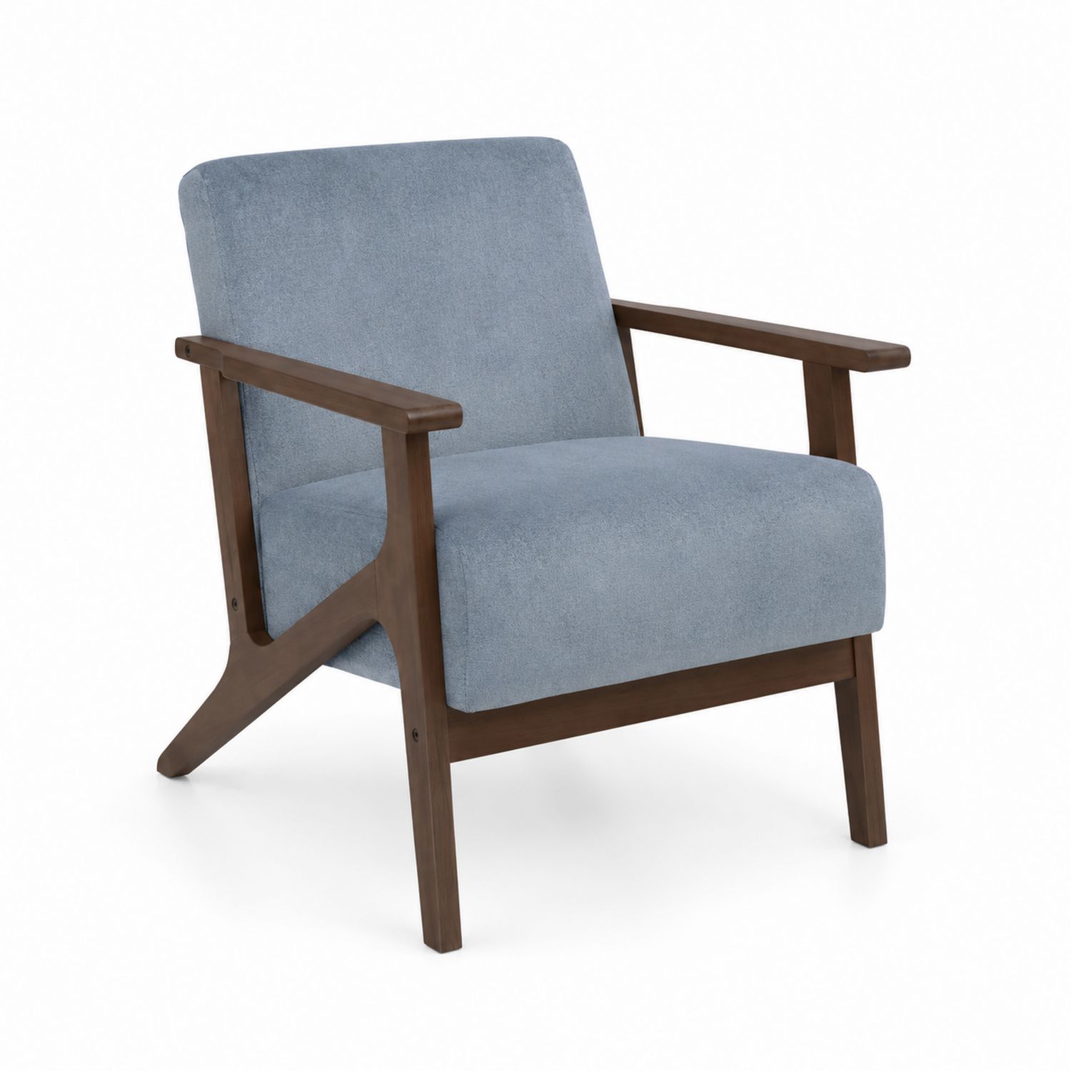 Fauteuil en bois avec revêtement en polyester bleu