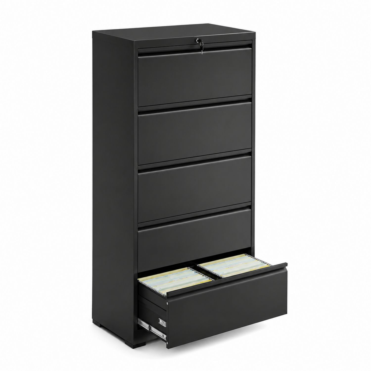 Schwarzer Metall-Aktenschrank mit 5 Schubladen 180x90x40 cm