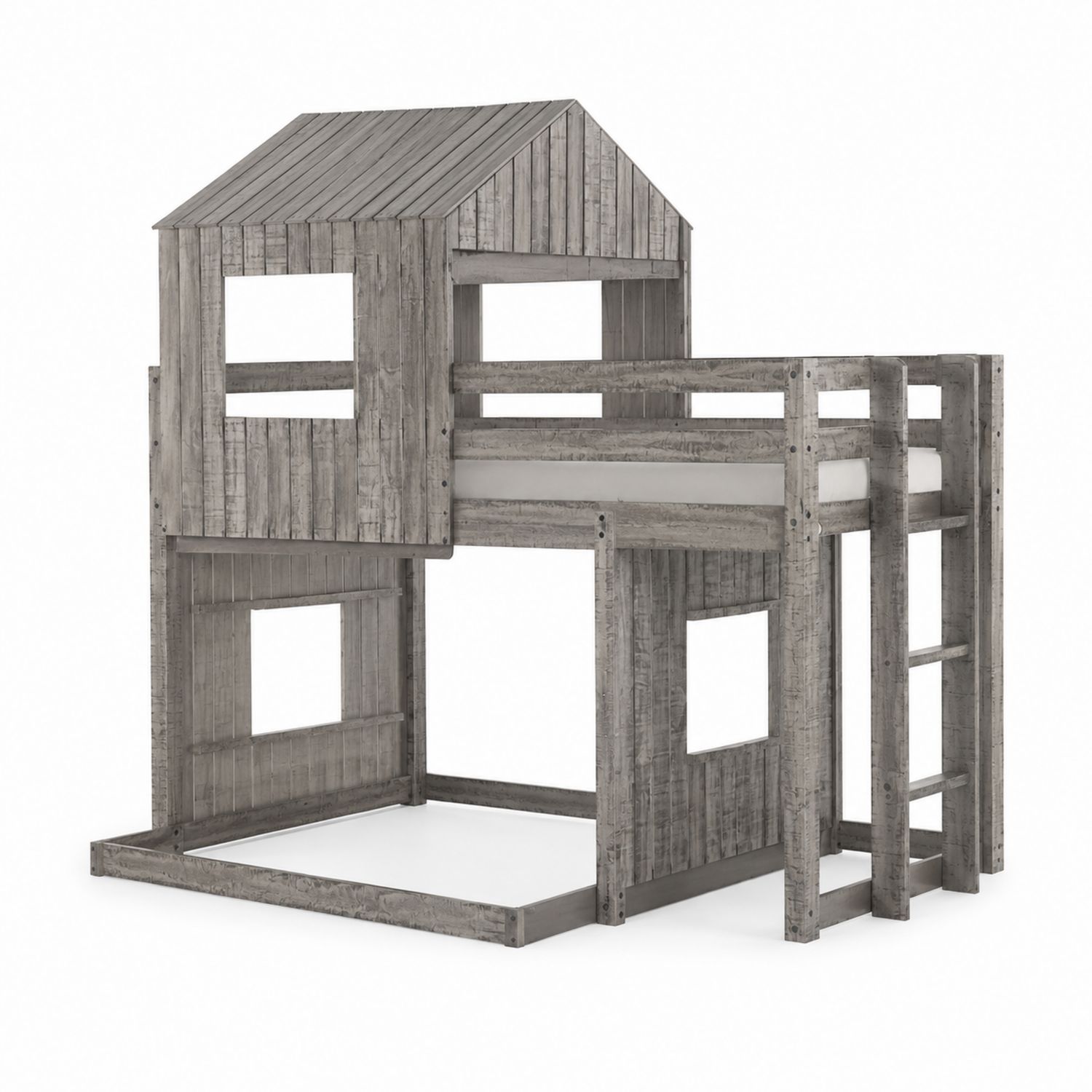 Kinder-Hochbett Hausform 200x90 cm Holz Grau