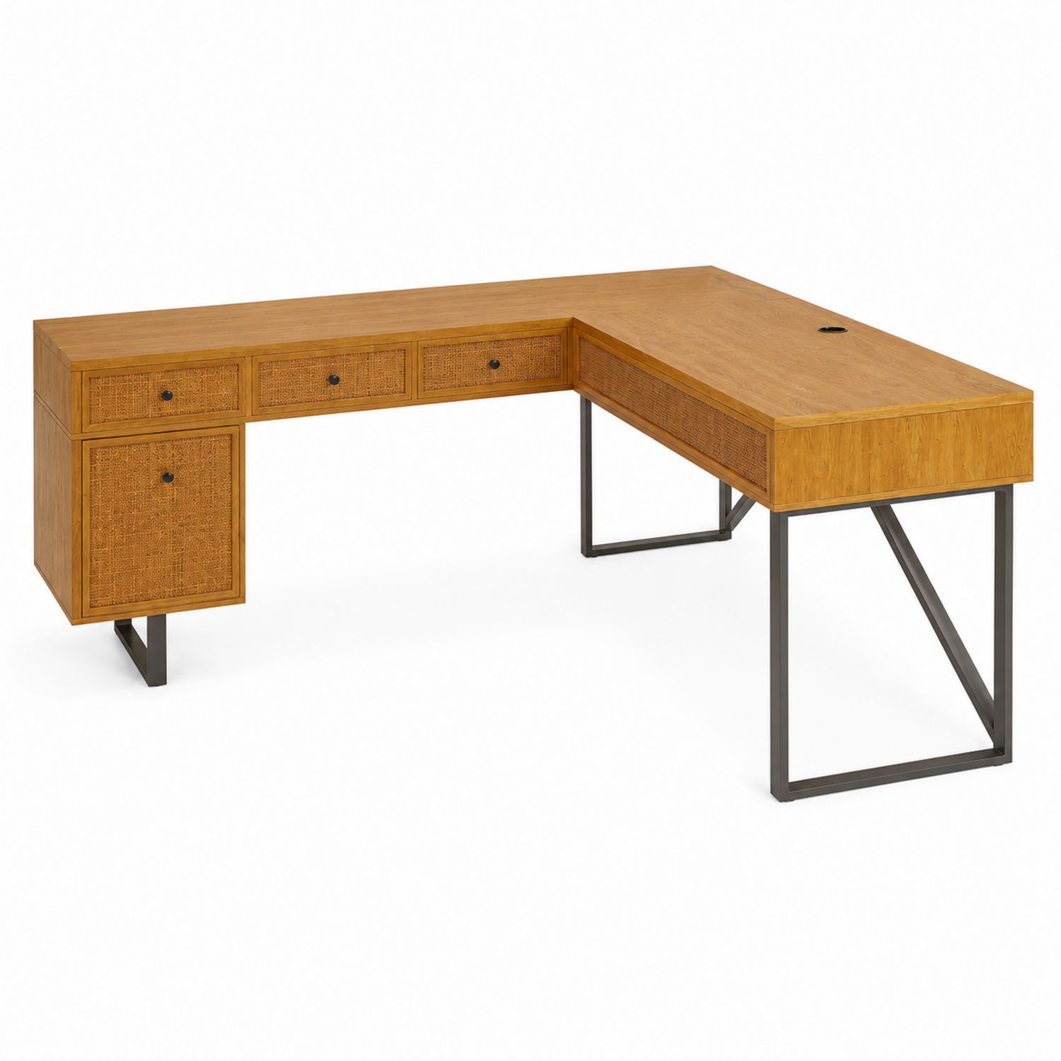 Eckschreibtisch L-Form Holz Stahl 200x150x75cm Braun