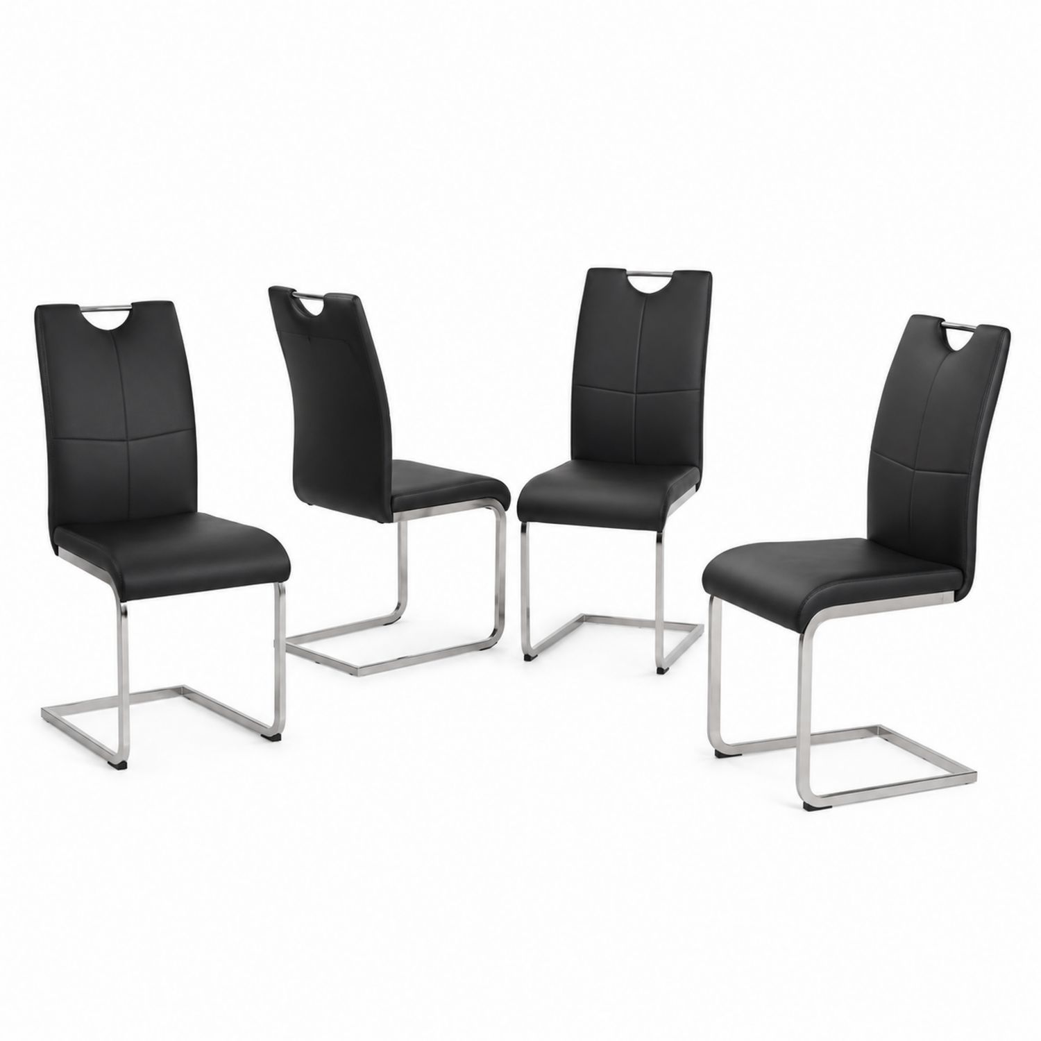 Esszimmerstühle Set 4er, Kunstleder, Edelstahl, Schwarz
