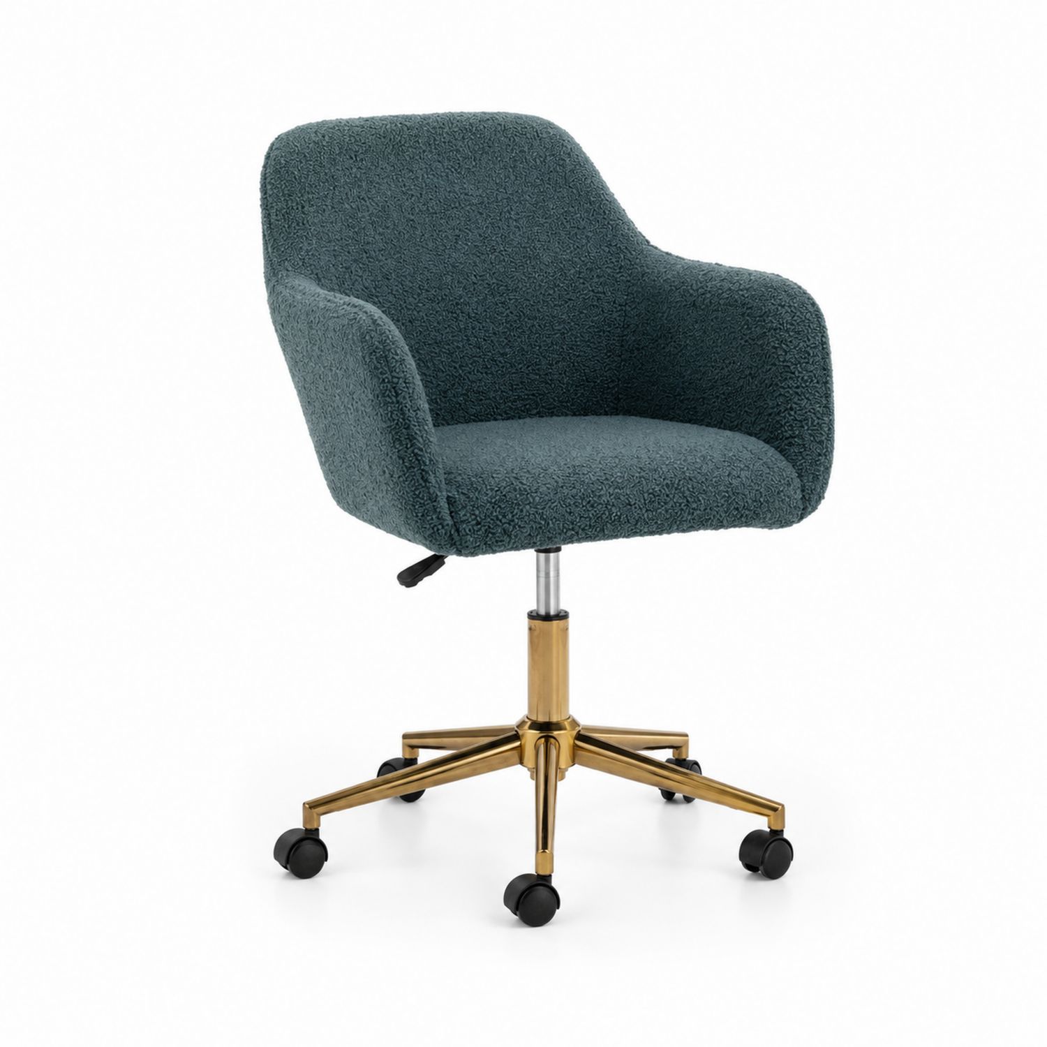 Bürostuhl mit Armlehnen, Schalenform, Goldbasis, Polyester, Dunkelgrün