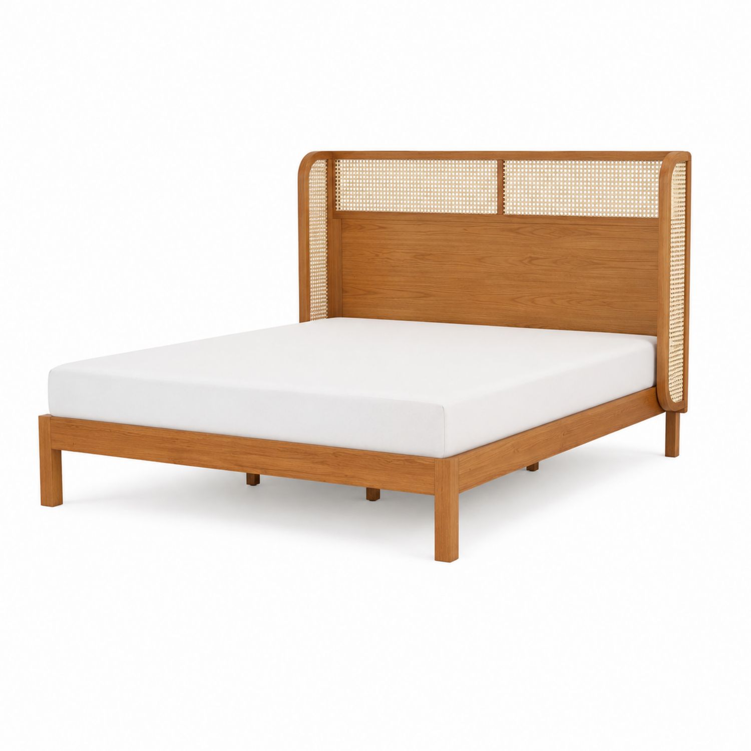 Holzbett mit Rattan-Kopfteil 200x160 cm Natur
