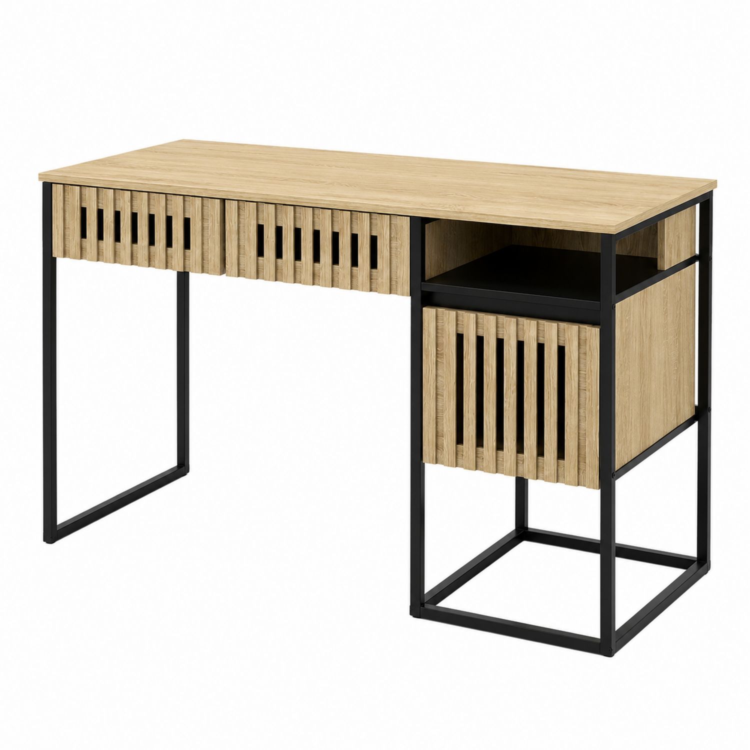 Schreibtisch rechteckig 120x60x75 cm Spanplatte Metall Eiche Schwarz
